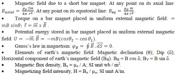 CBSE Class 12 Physics Notes - Magnetic Effects of Current and Megnetism