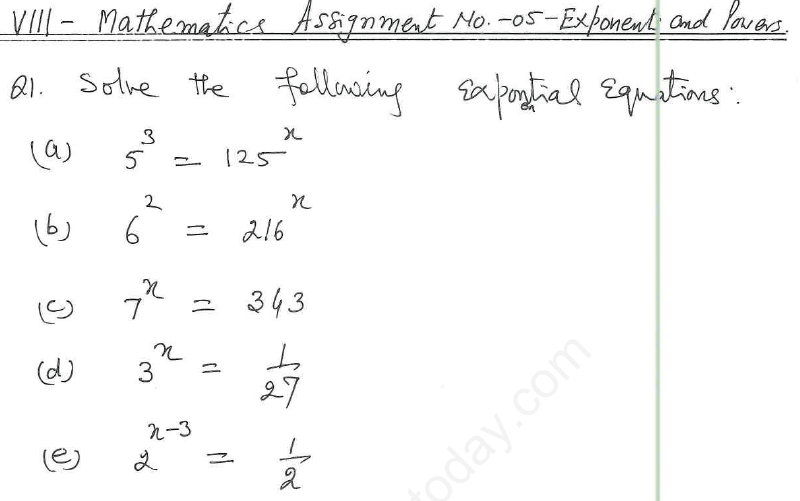 CBSE Class 8 Exponents and Powers Assignment 8