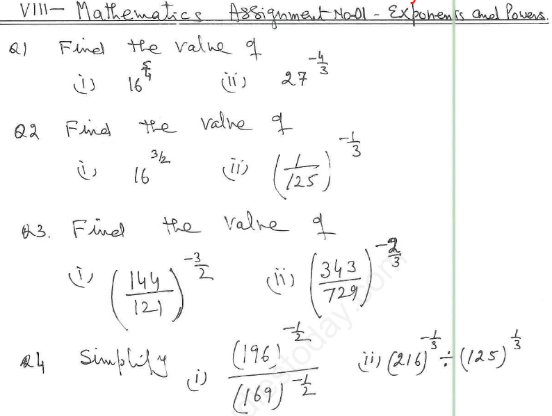 CBSE Class 8 Exponents and Powers Assignment 4