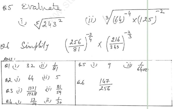 CBSE Class 8 Exponents and Powers Assignment 4