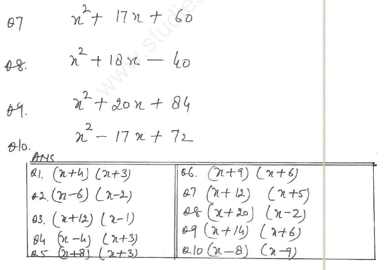 CBSE Class 8 Factorisation Assignment 8