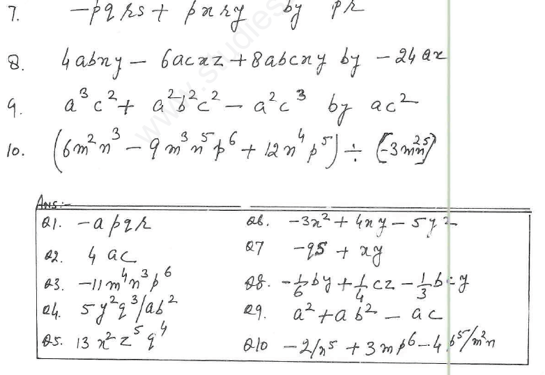 CBSE Class 8 Factorisation Assignments 10