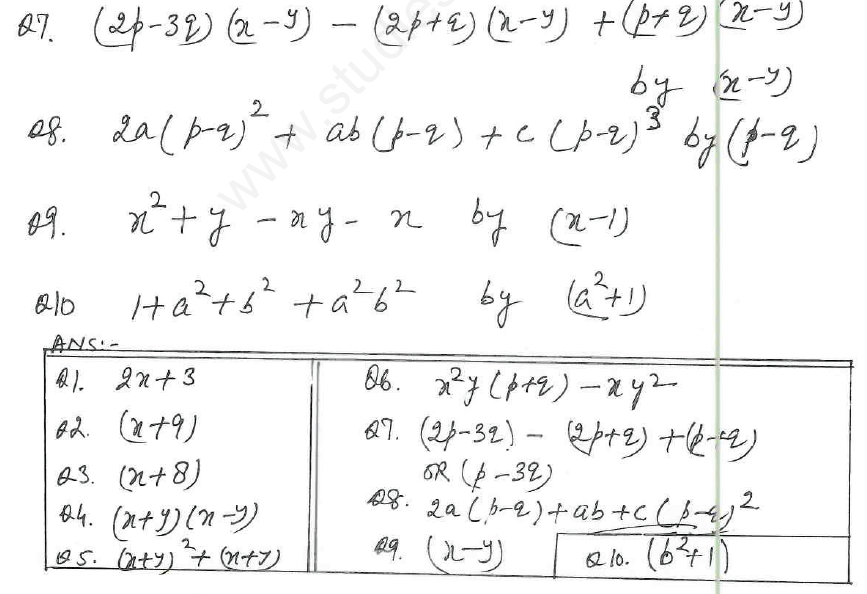 CBSE Class 8 Factorisation Assignments 11