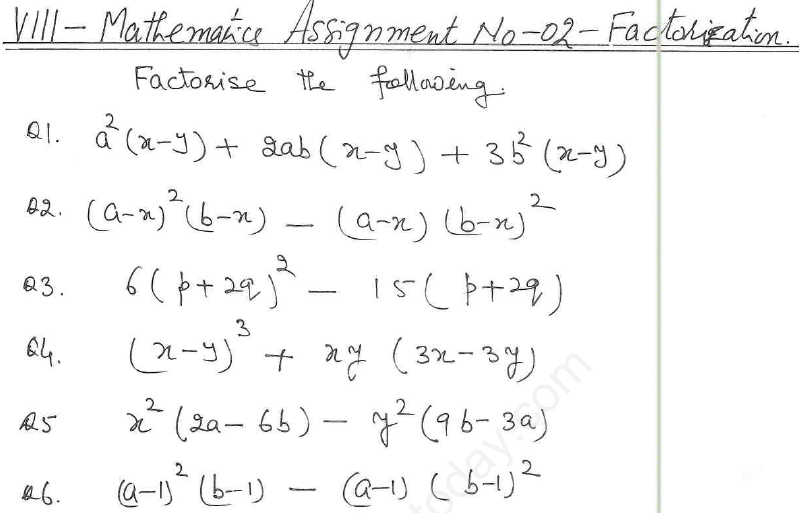 CBSE Class 8 Factorisation Assignment 5