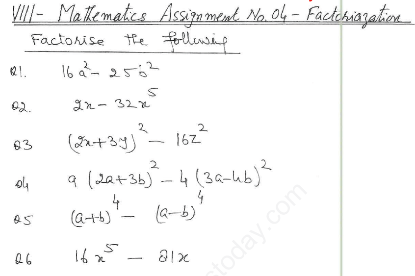 CBSE Class 8 Factorisation Assignment 7