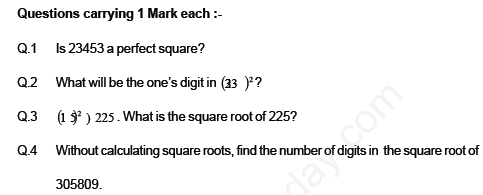 CBSE Class 8 Mathematics Squares and Square Roots Assignment Set D