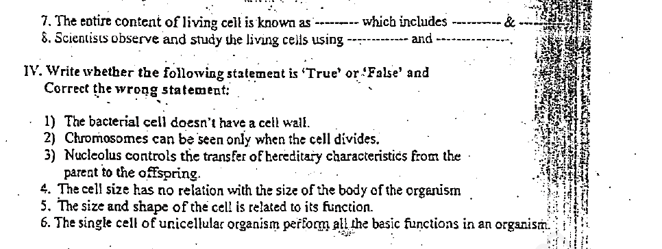Cell Structure and Functions Assignment for CBSE Class 8 Science (PDF)
