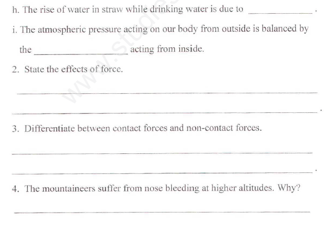 Force and Pressure Assignment for CBSE Class 8 Science (PDF)