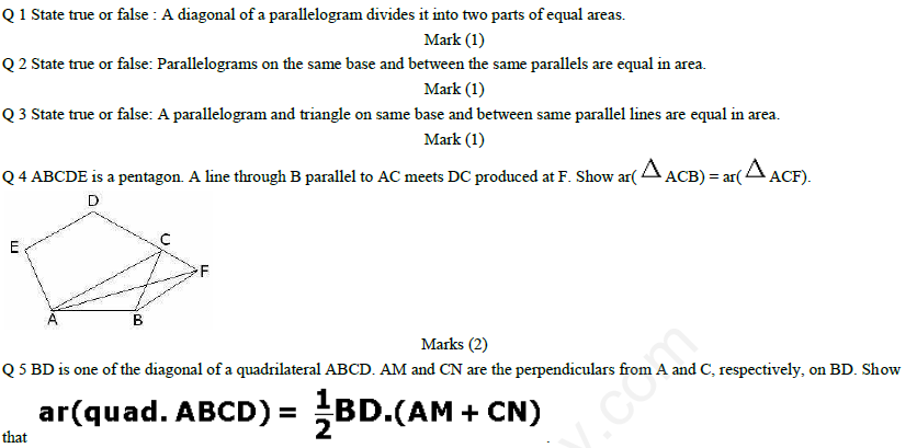 CBSE Class 9 Areas of Parallelograms and Triangles