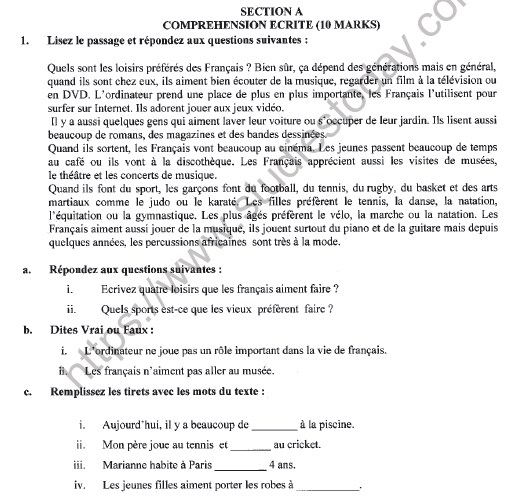 CBSE Class 9 French Question Paper Set D Solved 1
