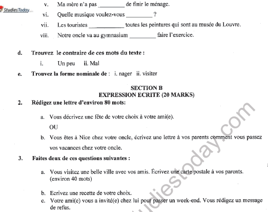 CBSE Class 9 French Question Paper Set D Solved 2