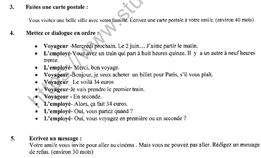 CBSE Class 9 French Question Paper Set G Solved 3