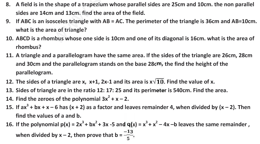 CBSE Class 9 Mathematics Revision Assignments Set B