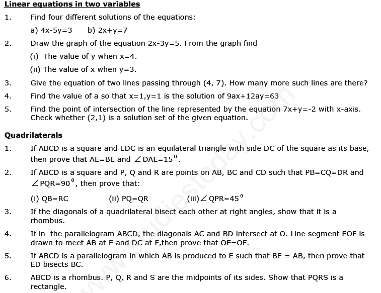 CBSE Class 9 Mathematics Revision Assignments Set C