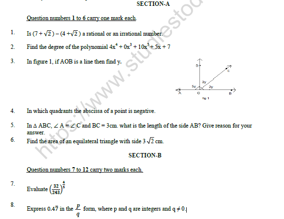 CBSE Class 9 Mathematics Sample Paper Set M 1