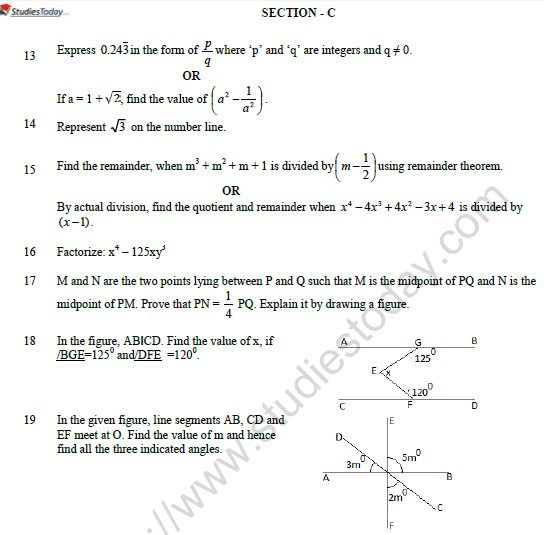 CBSE Class 9 Mathematics Sample Paper Set N Solved 2