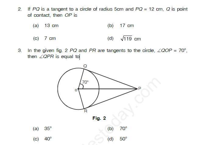 CBSE Class X Circles Assignment 2