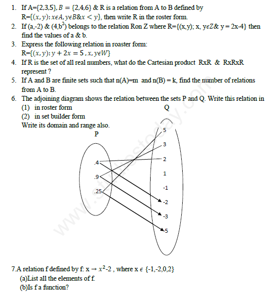 CBSE Class 11 Mathematics Relations and Functions Assignment Set B