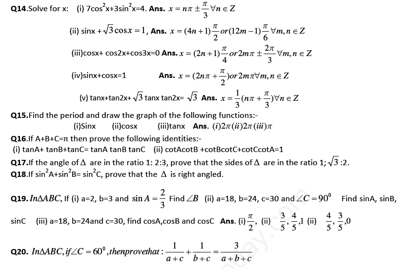 CBSE Class 11 Mathematics Trigonometry Assignment Set B