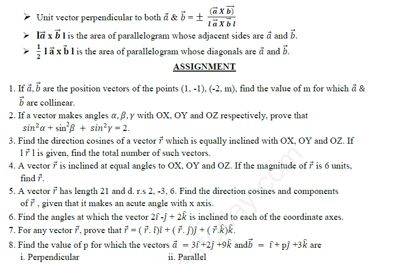 CBSE Class 12 Mathematics Vector Algebra Assignment Set D