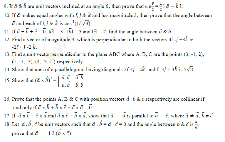 CBSE Class 12 Mathematics Vector Algebra Assignment Set D