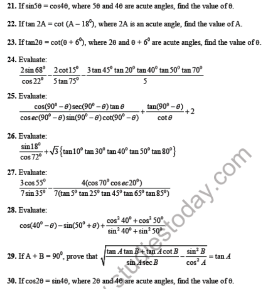 CBSE Class 10 Introduction to Trigonometry Sure Shot Questions Set C