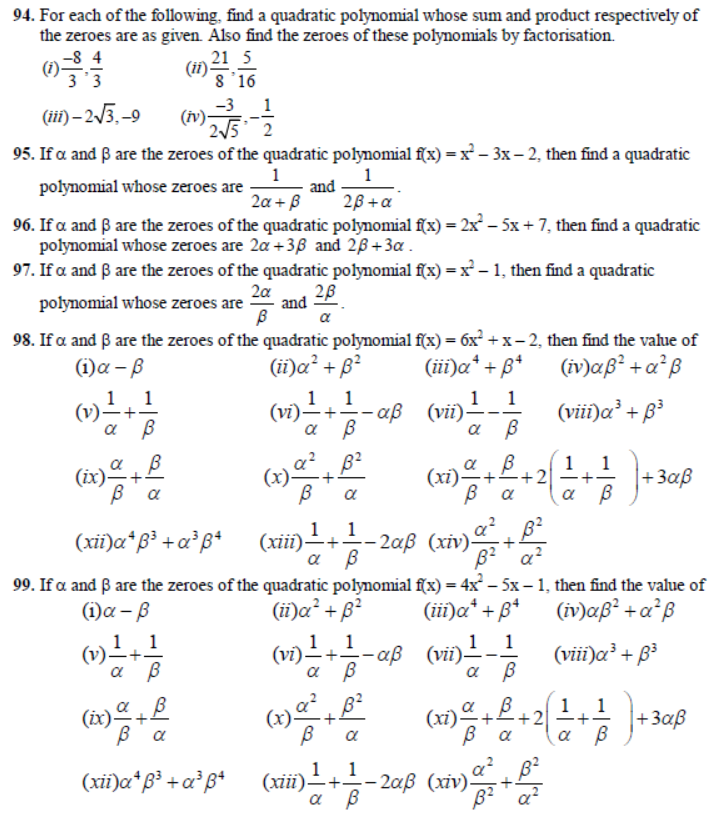 CBSE Class 10 Polynomials Sure Shot Questions