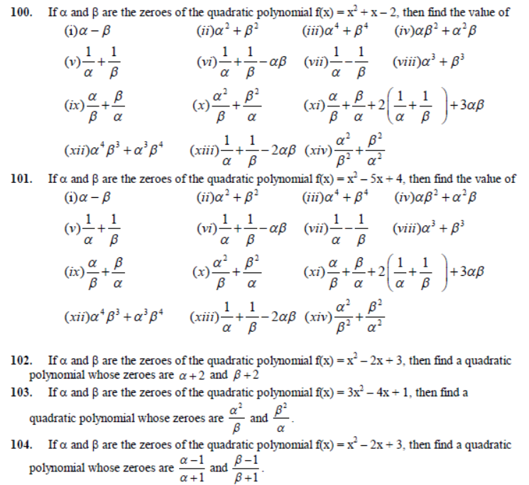 CBSE Class 10 Polynomials Sure Shot Questions