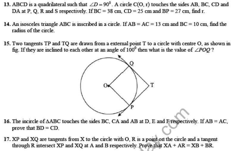 CBSE Class 10 Circles Sure Shot Questions