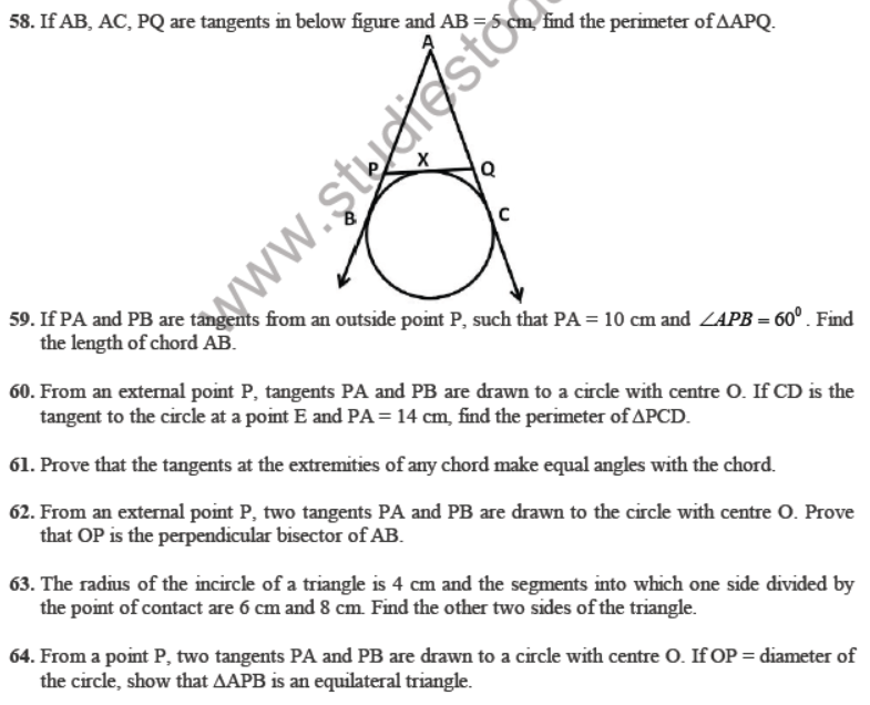 CBSE Class 10 Circles Sure Shot Questions