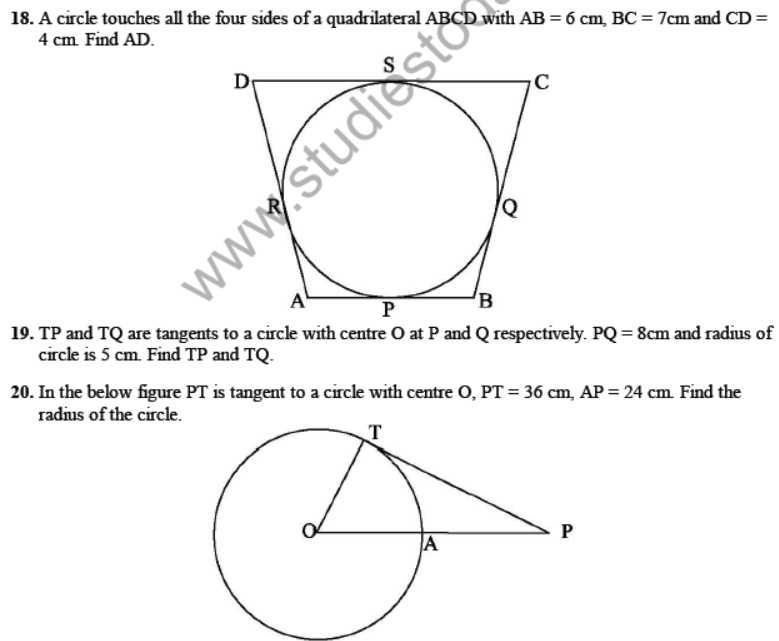 CBSE Class 10 Circles Sure Shot Questions