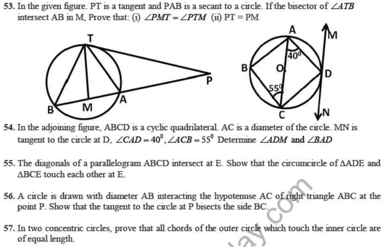 CBSE Class 10 Circles Sure Shot Questions