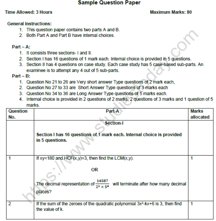 CBSE Class 10 Mathematics Standard Boards 2021 Sample Paper Solved