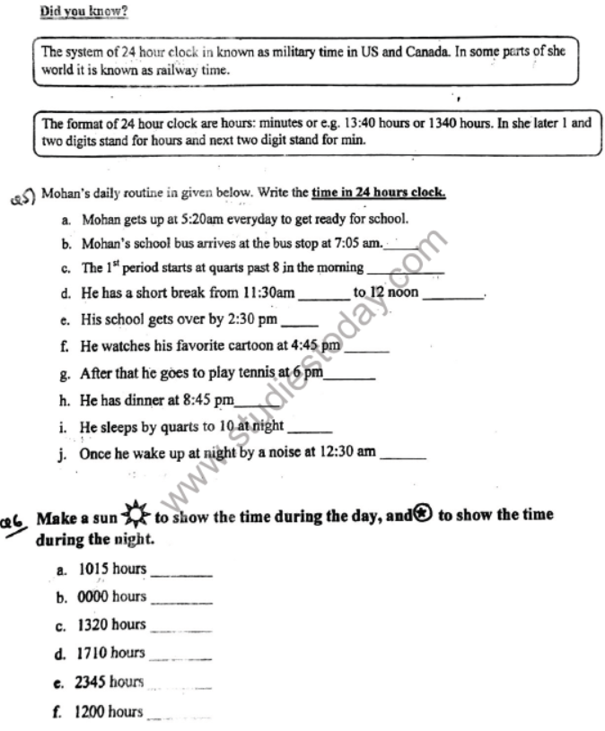 CBSE Class 4 Mathematics Time Questions
