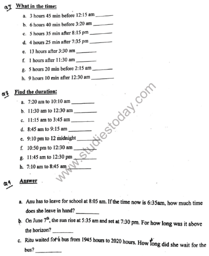 CBSE Class 4 Mathematics Time Questions