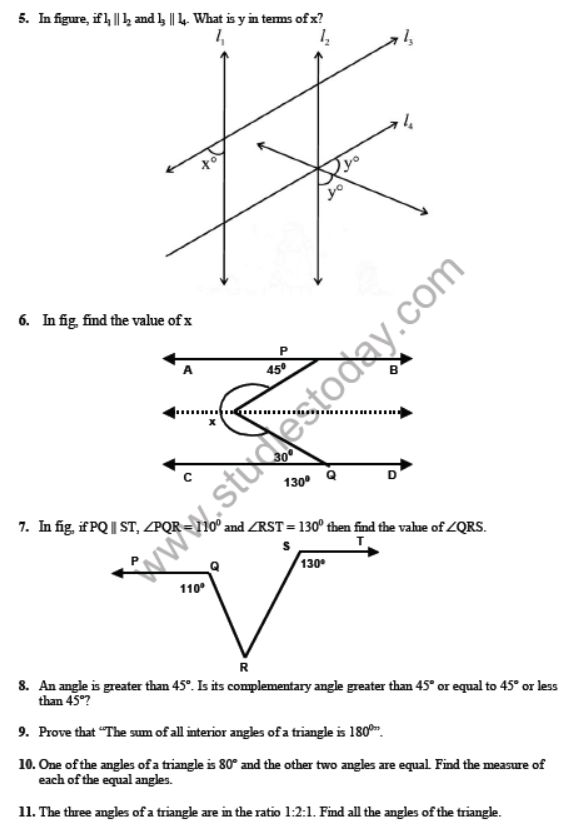 CBSE Class 9 Lines and Angles Sure Shot Questions