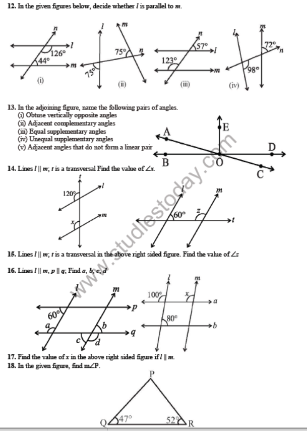 CBSE Class 9 Lines and Angles Sure Shot Questions