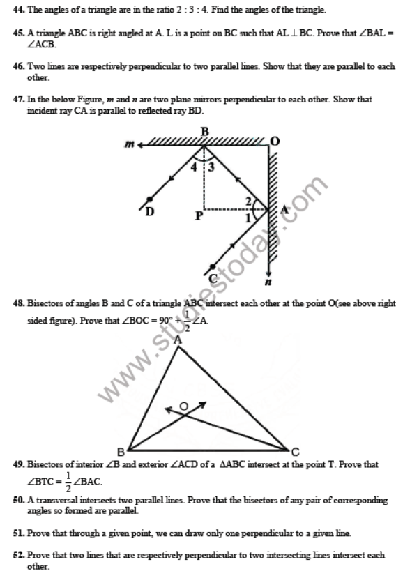 CBSE Class 9 Lines and Angles Sure Shot Questions