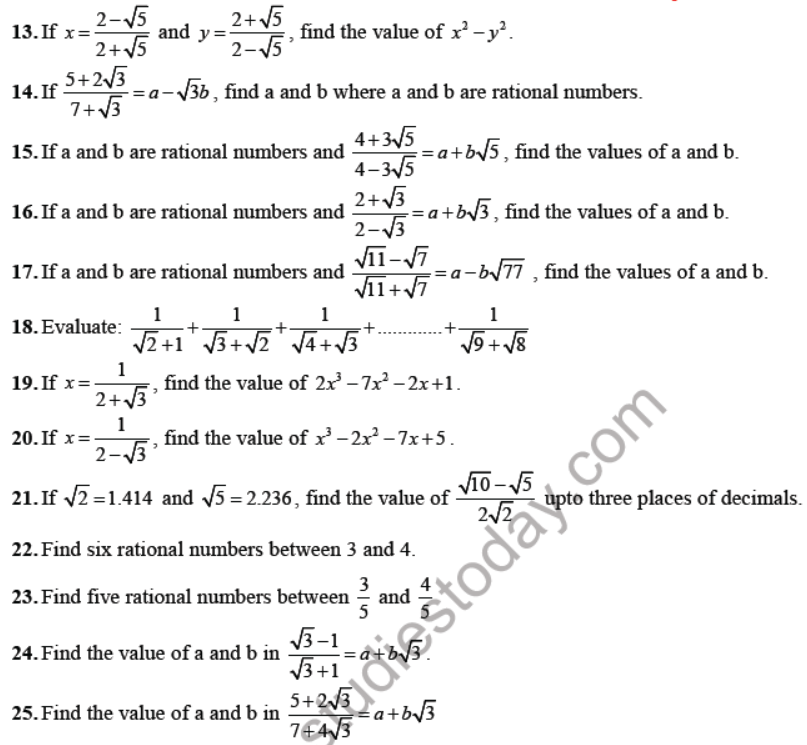 CBSE Class 9 Number Systems Sure Shot Questions