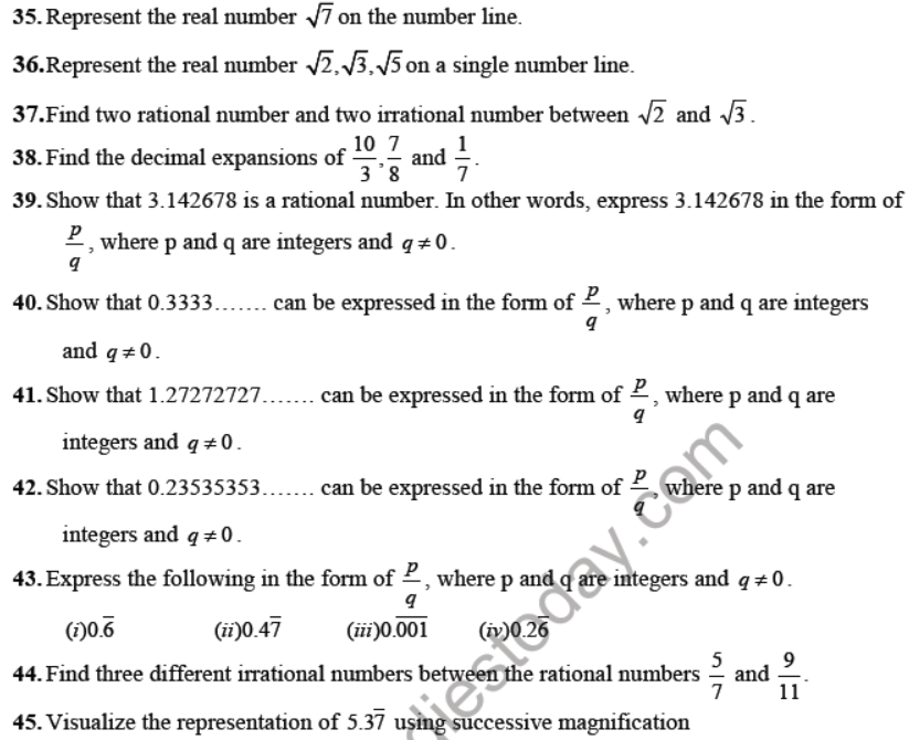 CBSE Class 9 Number Systems Sure Shot Questions