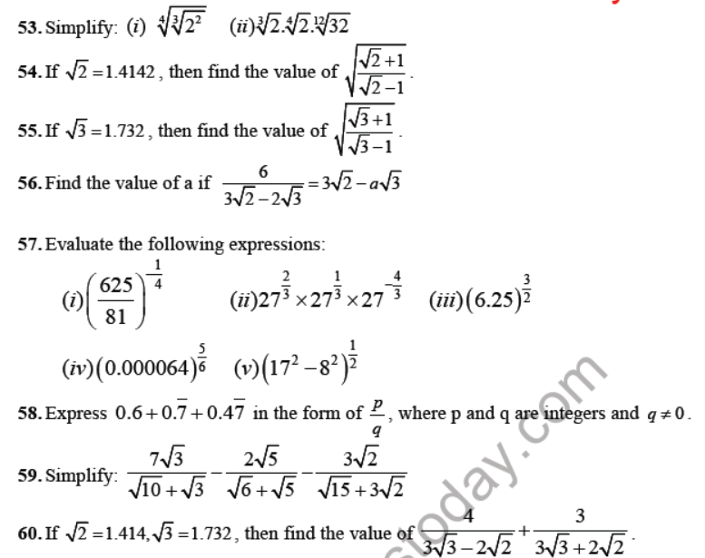 CBSE Class 9 Number Systems Sure Shot Questions