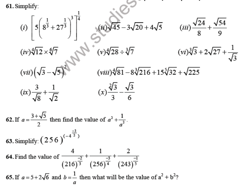 CBSE Class 9 Number Systems Sure Shot Questions