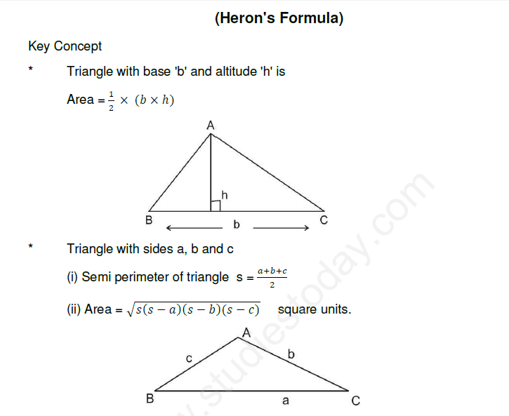 CBSE Class 9 Mathematics Herons Formula Assignment Set G