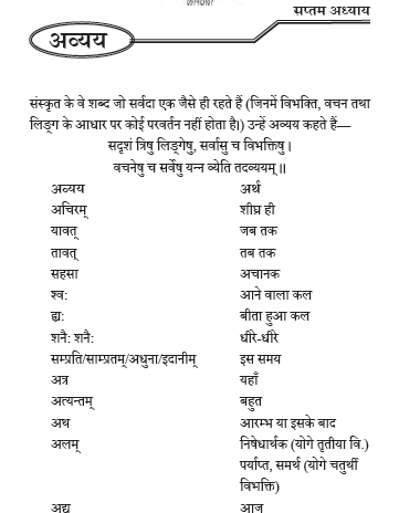 NCERT Class 10 Sanskrit Vyakaranavithi Chapter 7 Avyya