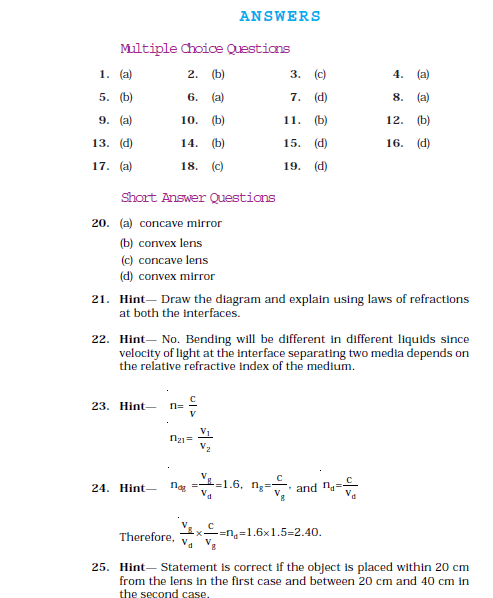 NCERT Class 10 Science Light – Reflection and Refraction Answers