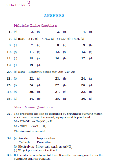 NCERT Class 10 Science Metals and Non-metals Answers