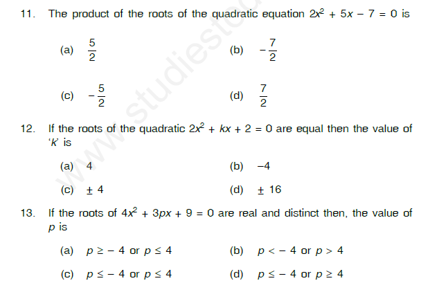 Quadratic Equations Assignment 12