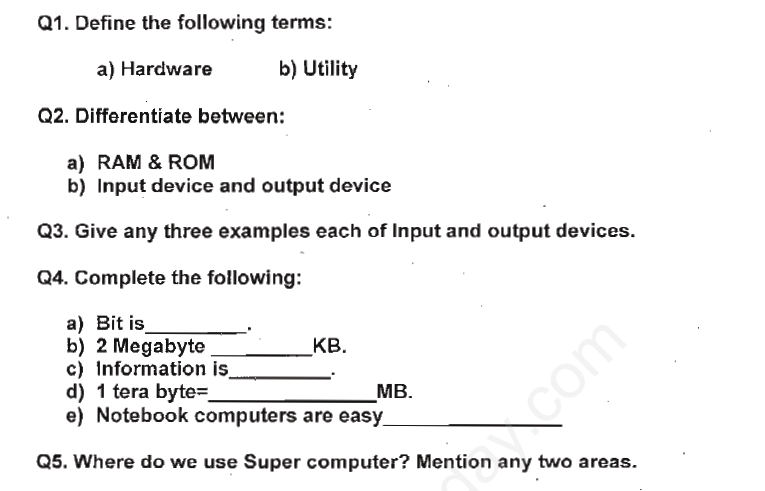 Revision Worksheet Class 6 Computer Science