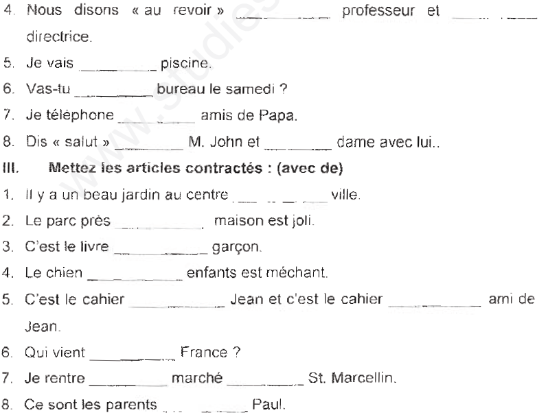 Revision Worksheet Class 6 French