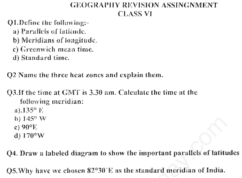 Revision Worksheet Class 6 Geography